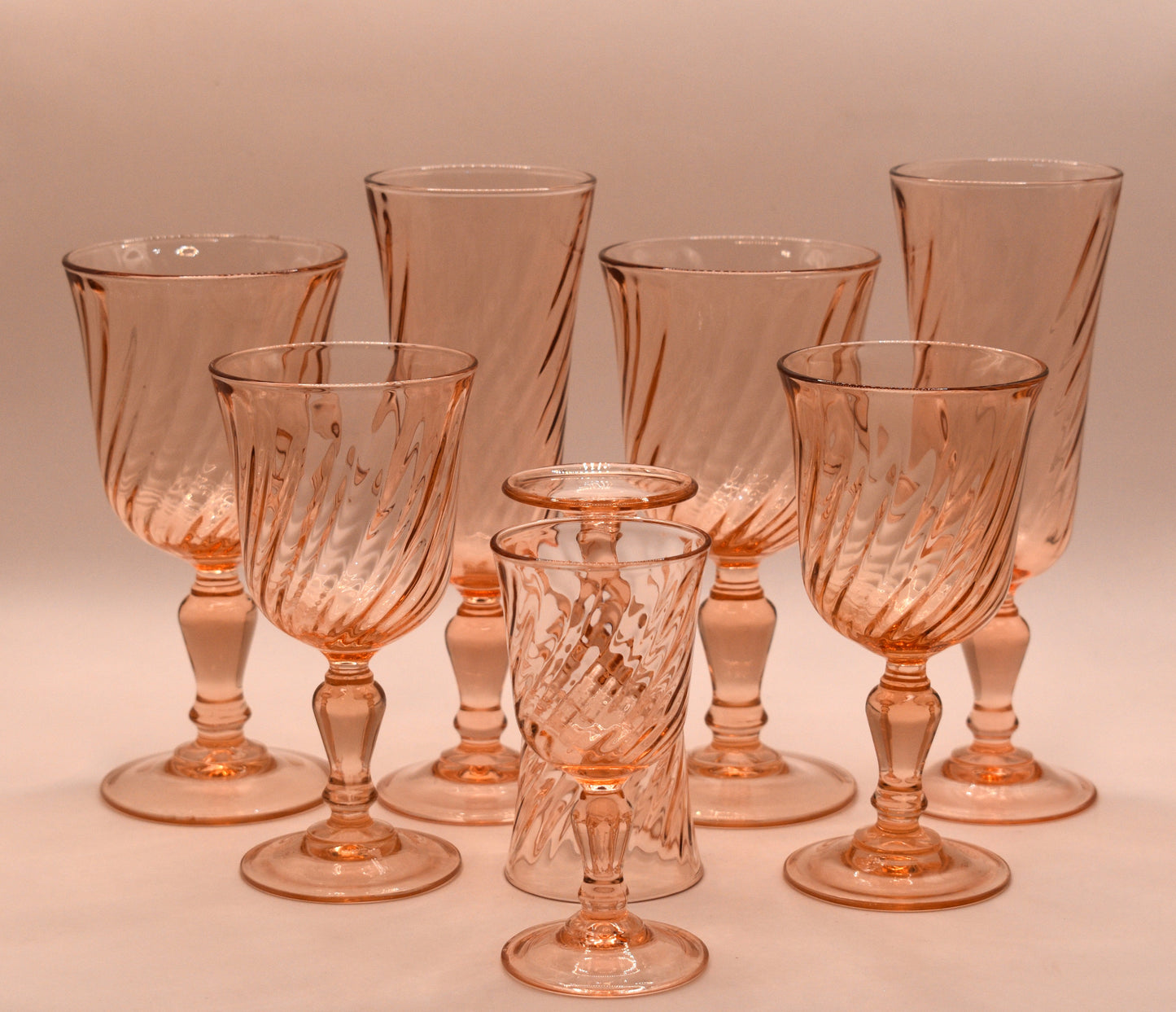 Vintage Rosaline Pink Swirl. Mixed Set of 8