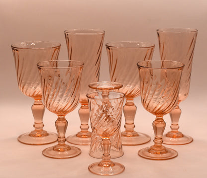 Vintage Rosaline Pink Swirl. Mixed Set of 8