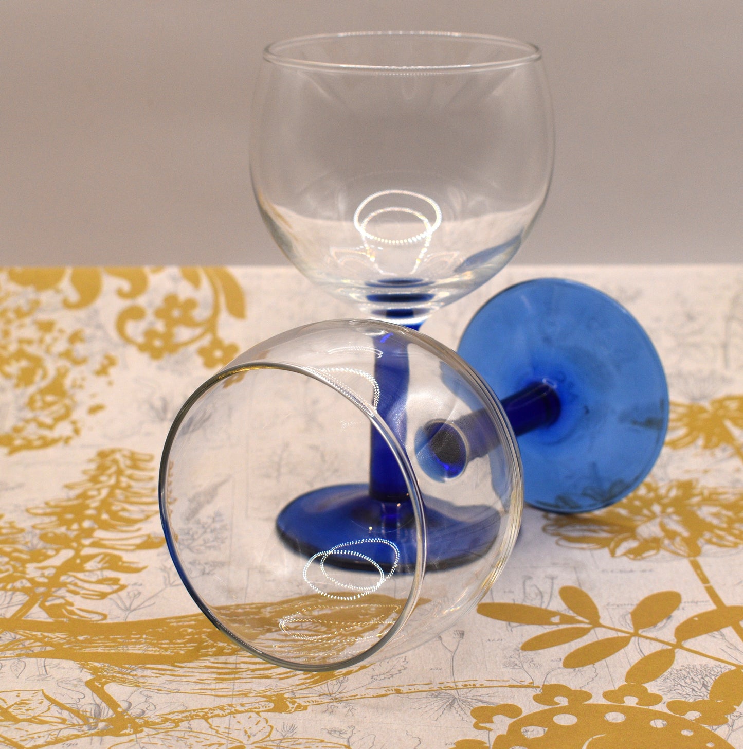 Vintage French wine glasses. Cobalt stems. Set of 2