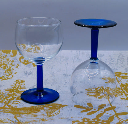 Vintage French wine glasses. Cobalt stems. Set of 2