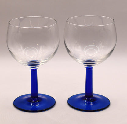 Vintage French wine glasses. Cobalt stems. Set of 2