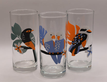 Vintage ARC France "Birds of Australia" Tumblers / Highball Glasses. Set of 6