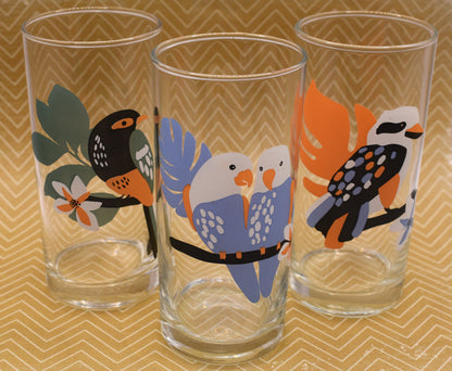 Vintage ARC France "Birds of Australia" Tumblers / Highball Glasses. Set of 6