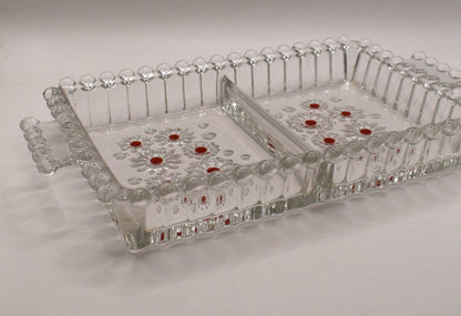 Vintage Walter Glas. Divided Serving Dish – Red Accent Pressed Glass