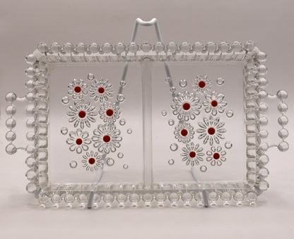 Vintage Walter Glas. Divided Serving Dish – Red Accent Pressed Glass