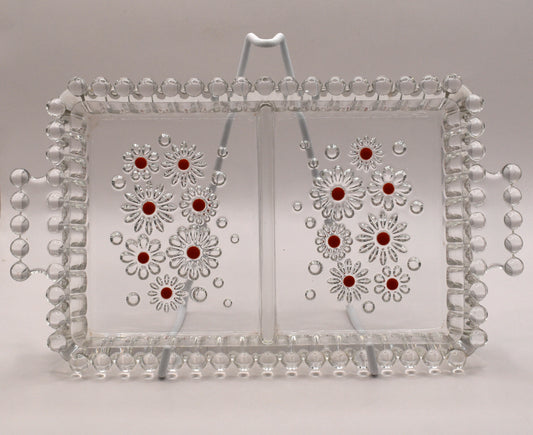 Vintage Walter Glas. Divided Serving Dish – Red Accent Pressed Glass