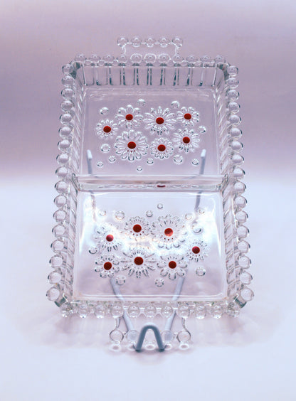 Vintage Walter Glas. Divided Serving Dish – Red Accent Pressed Glass