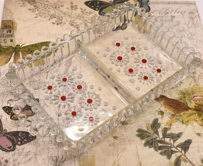Vintage Walter Glas. Divided Serving Dish – Red Accent Pressed Glass