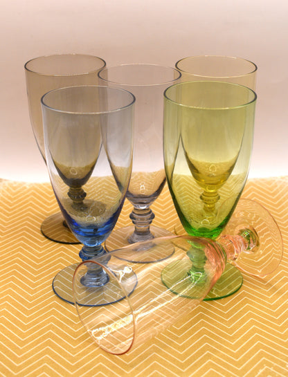 Vintage Mid-Century Pastel Harlequin Goblets – Set of 6