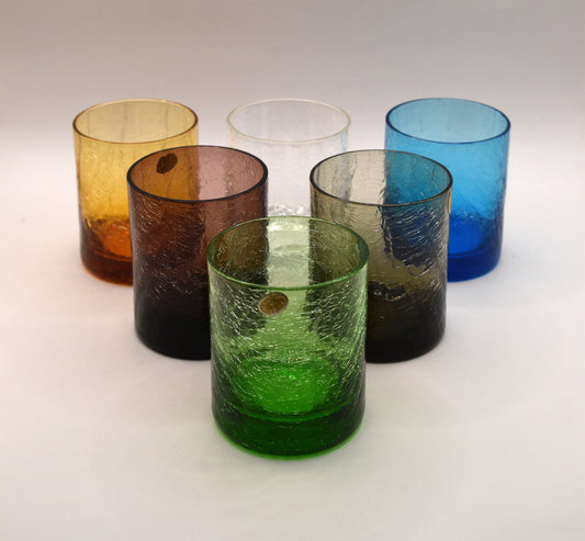 Vintage Hand-Blown Crackle Glass Lowball Tumblers β Assorted Colours (Set of 6) β Made in Poland