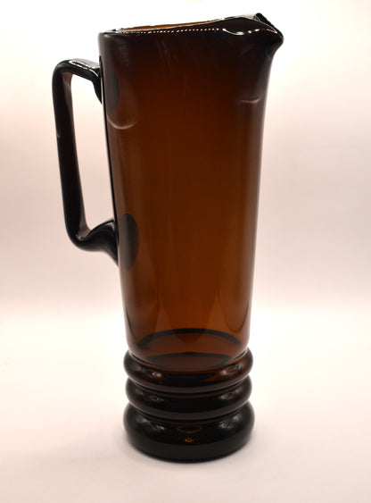 Vintage Mid-Century Polish Amber Glass Cocktail set - Pitcher & 6 Tumbers