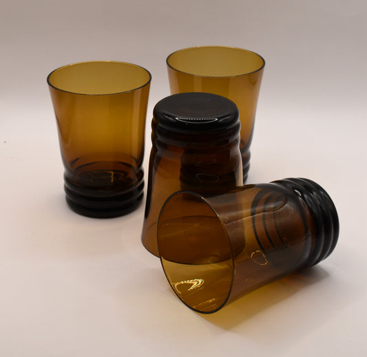 Set of 4 Vintage Mid-Century Polish Amber Glass Tumblers (MCM Astracolor)