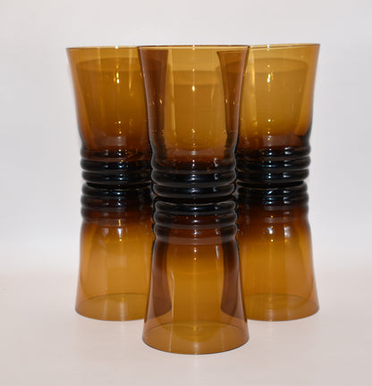 Vintage Mid-Century Polish Amber Glass Cocktail set - Pitcher & 6 Tumbers