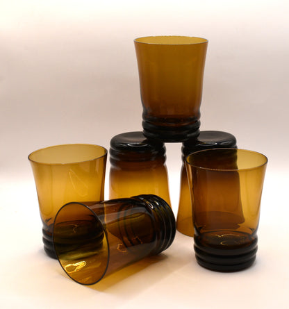 Vintage Mid-Century Polish Amber Glass Cocktail set - Pitcher & 6 Tumbers