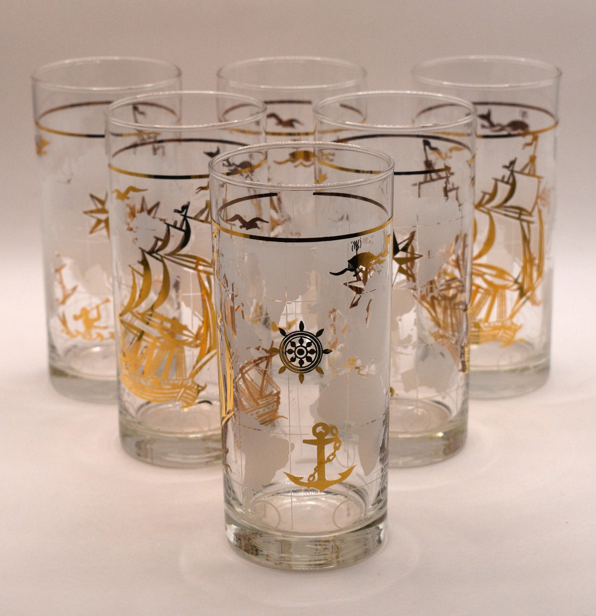 Rare Vintage 1970s Luminarc France "Amsterdam" Nautical Highball Glasses – Set of 6