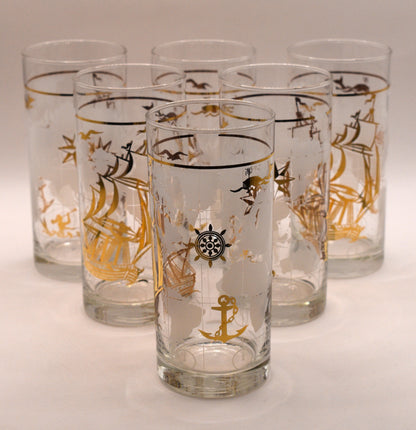 Rare Vintage 1970s Luminarc France "Amsterdam" Nautical Highball Glasses – Set of 6