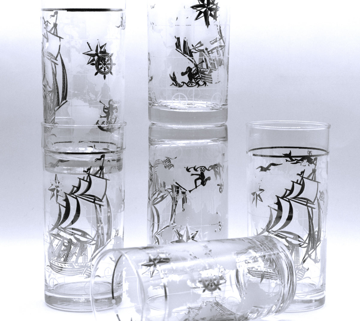 Rare Vintage 1970s Luminarc France "Amsterdam" Nautical Highball Glasses – Set of 6