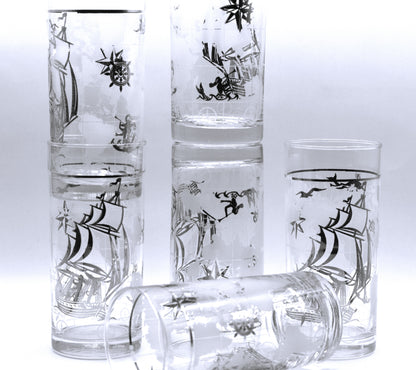 Rare Vintage 1970s Luminarc France "Amsterdam" Nautical Highball Glasses – Set of 6