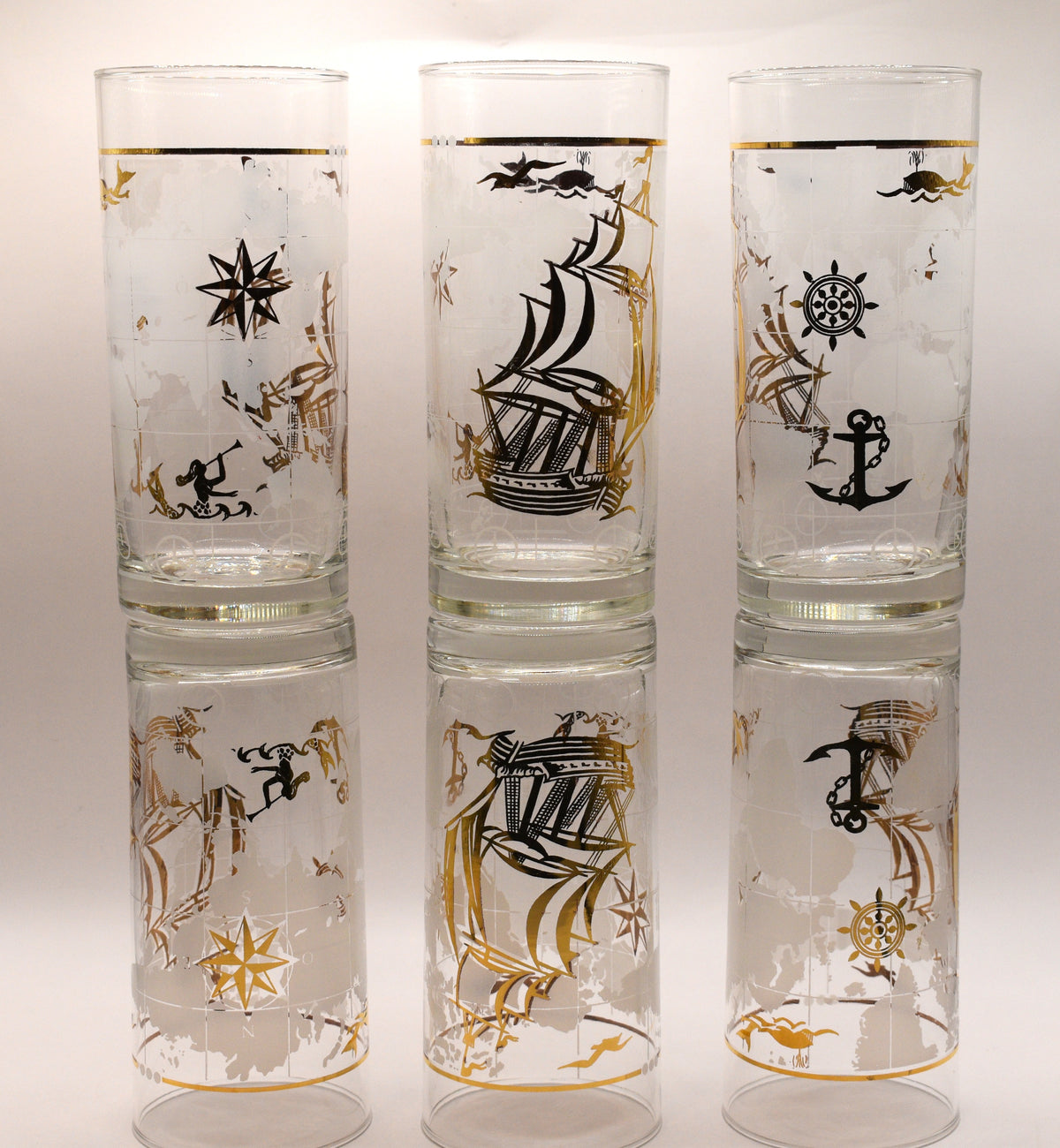 Rare Vintage 1970s Luminarc France "Amsterdam" Nautical Highball Glasses – Set of 6