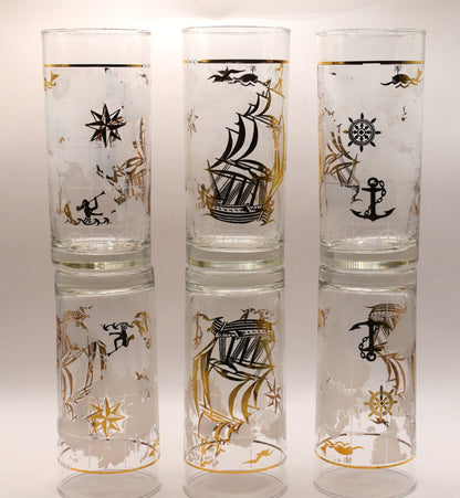 Rare Vintage 1970s Luminarc France "Amsterdam" Nautical Highball Glasses – Set of 6