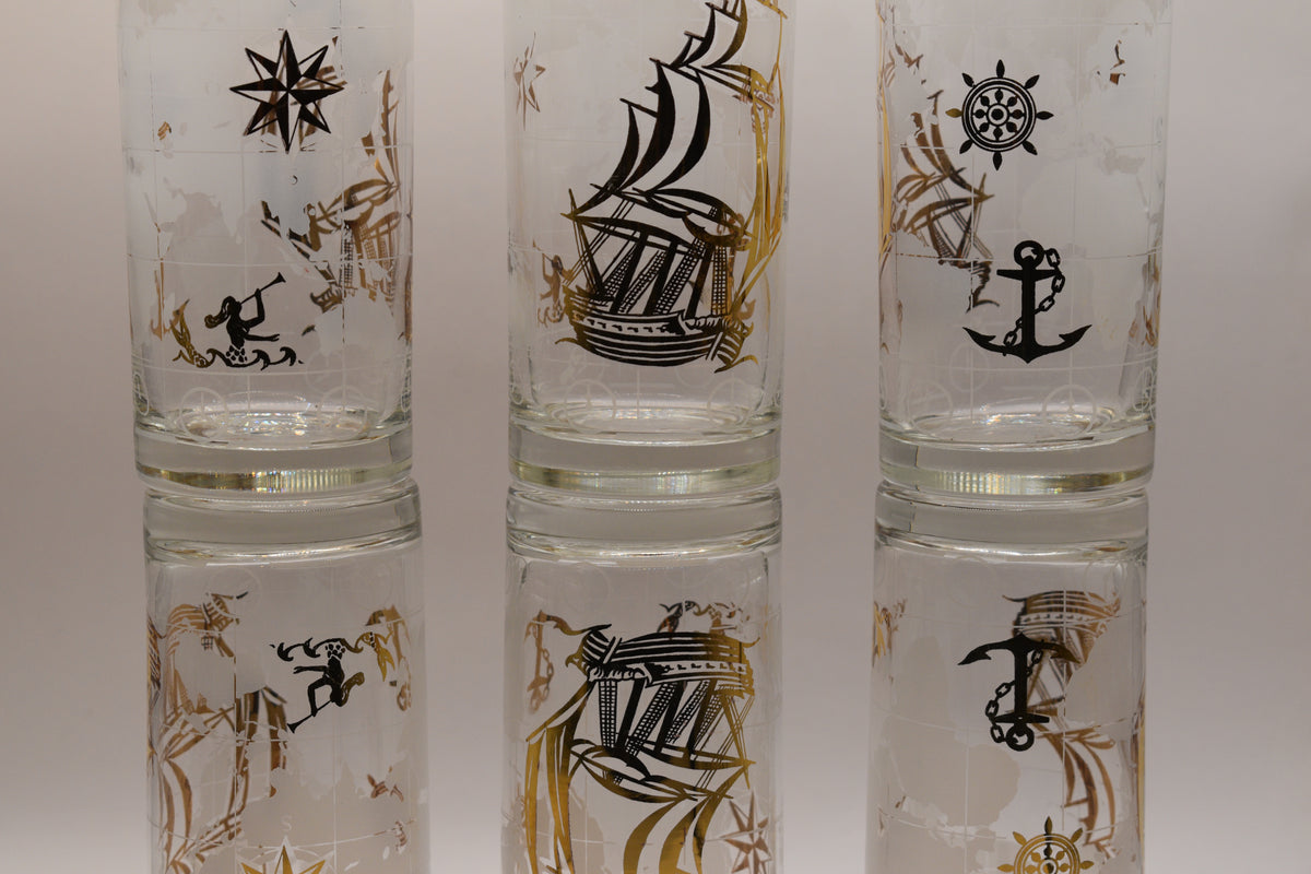 Rare Vintage 1970s Luminarc France "Amsterdam" Nautical Highball Glasses – Set of 6