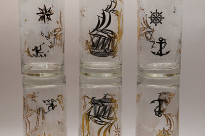 Rare Vintage 1970s Luminarc France "Amsterdam" Nautical Highball Glasses – Set of 6