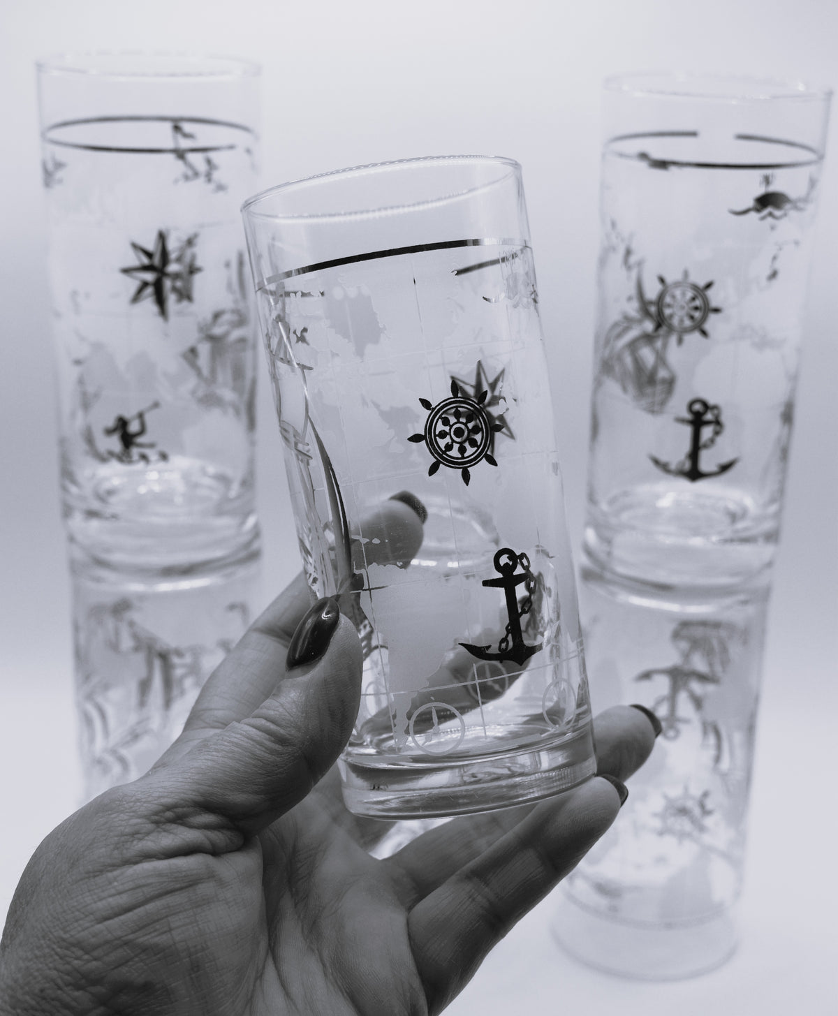 Rare Vintage 1970s Luminarc France "Amsterdam" Nautical Highball Glasses – Set of 6
