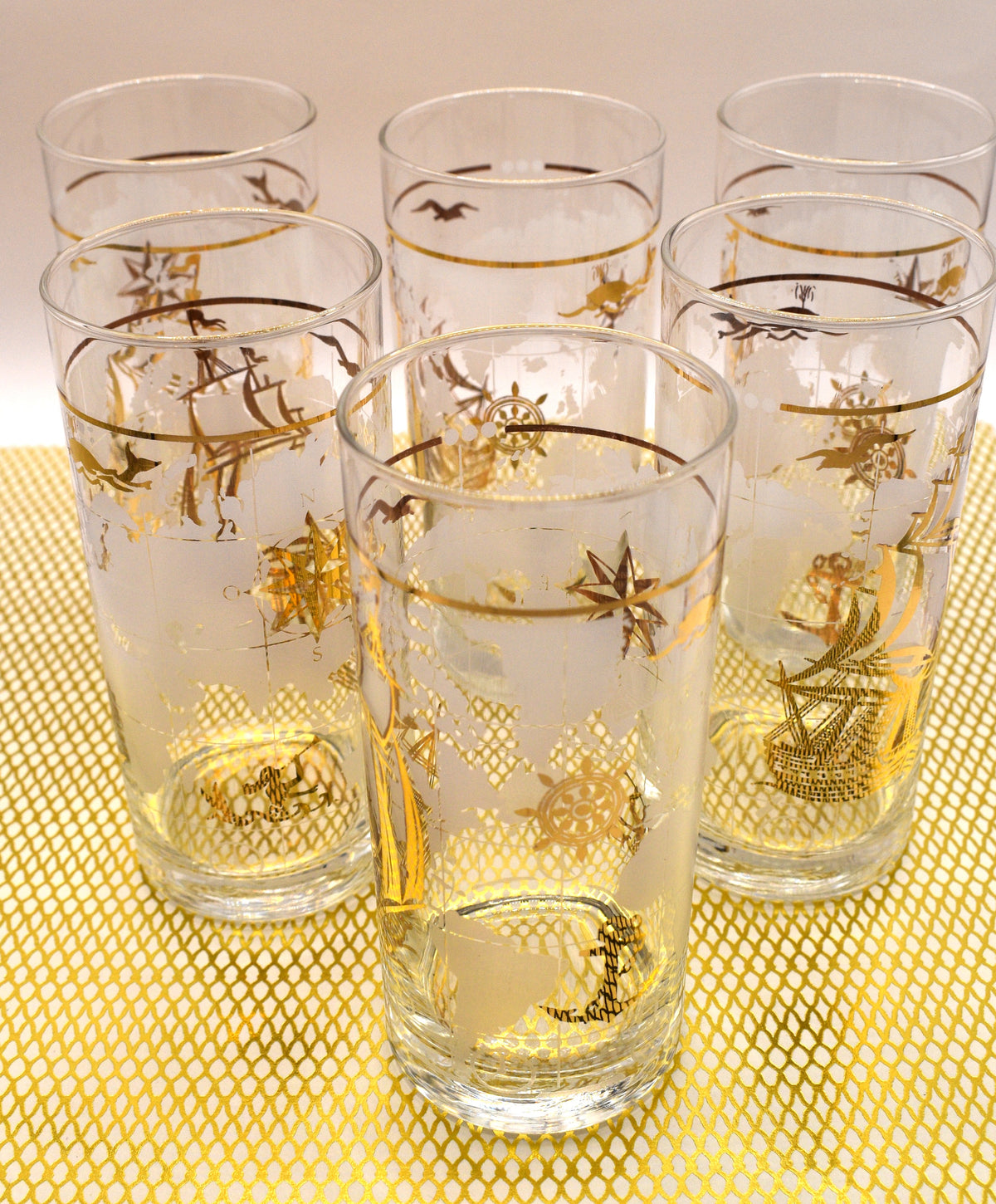 Rare Vintage 1970s Luminarc France "Amsterdam" Nautical Highball Glasses – Set of 6