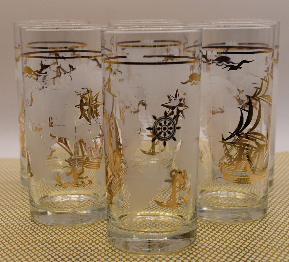 Rare Vintage 1970s Luminarc France "Amsterdam" Nautical Highball Glasses – Set of 6