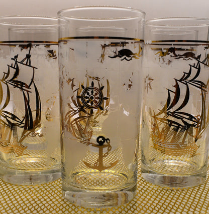 Rare Vintage 1970s Luminarc France "Amsterdam" Nautical Highball Glasses – Set of 6