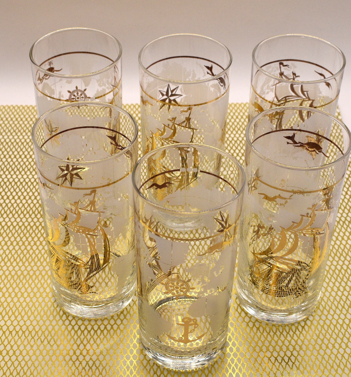 Rare Vintage 1970s Luminarc France "Amsterdam" Nautical Highball Glasses – Set of 6