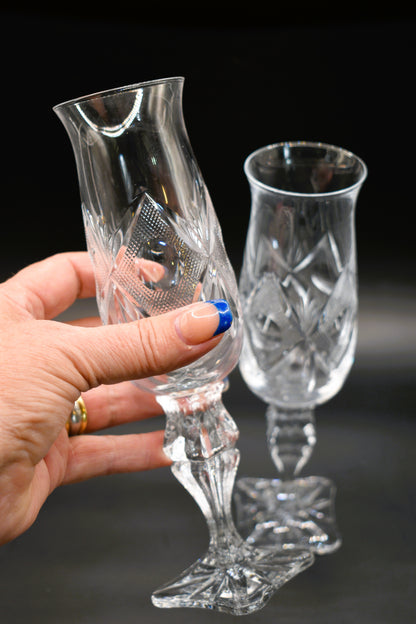 Vintage hand-cut lead Crystal Champagne Flute - Set of 2 - Geometric Sturburst & Square Base