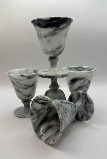 Marbled Onyx Cordial glasses. 1960's barware. Set of 5