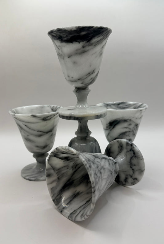 Marbled Onyx Cordial glasses. 1960's barware. Set of 5