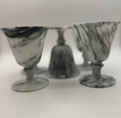 Marbled Onyx Cordial glasses. 1960's barware. Set of 5