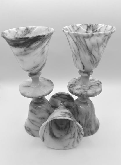 Marbled Onyx Cordial glasses. 1960's barware. Set of 5