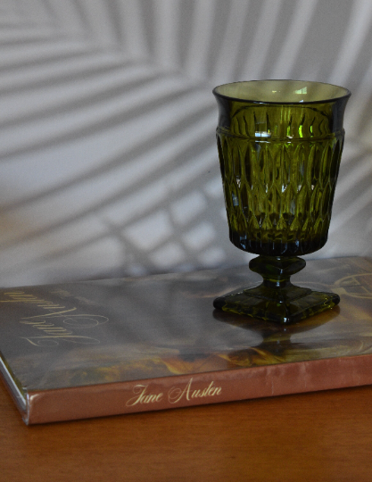 Indiana Glass MOUNT Mt. VERNON Square Footed Iced Tea Goblets - Forest Green - Pedestal Water Goblet One only