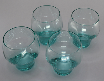 Vintage Mid Century Aqua Brandy/liqueur Glasses. Bar ware. Cocktail glasses. Tumblers. Set of 4