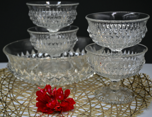 Indiana Diamond Point Glass Dessert/Salad Set.