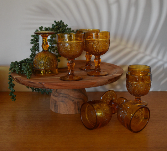 Vintage Amber Tiara Small Wine Cordial Glasses/Small Goblets x 8