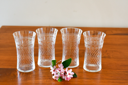 Vintage Fine Victorian Crystal Etched Tumblers/Glasses - 1925. Set of 4