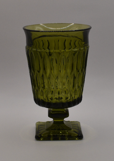 Indiana Glass MOUNT Mt. VERNON Square Footed Iced Tea Goblets - Forest Green - Pedestal Water Goblet One only