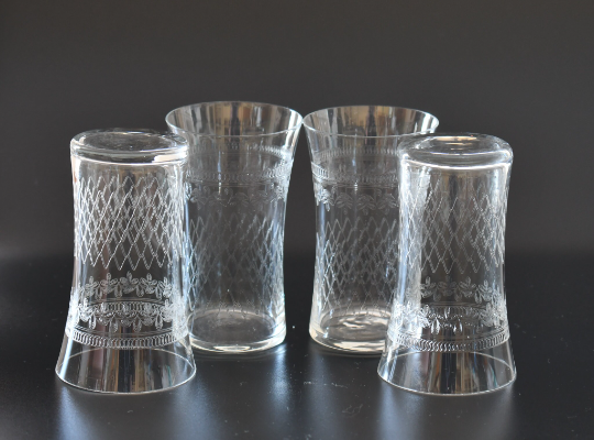 Vintage Fine Victorian Crystal Etched Tumblers/Glasses - 1925. Set of 4