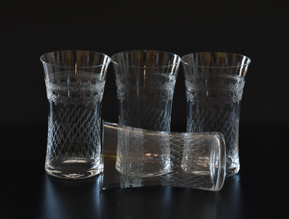 Vintage Fine Victorian Crystal Etched Tumblers/Glasses - 1925. Set of 4