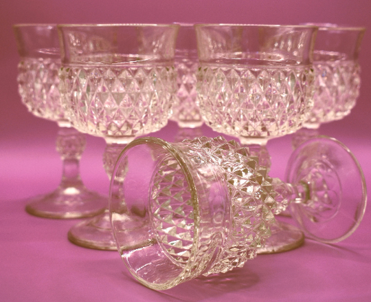 Vintage Indiana Wine Glasses -  Diamond Point - Stemware Vintage Goblets - Retro Barware. Set of 6