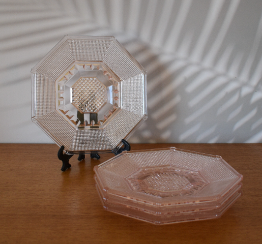 Vintage Japan Toyo Minerva Rose Pink Decorative Diamond Cut Glass Side Plate.