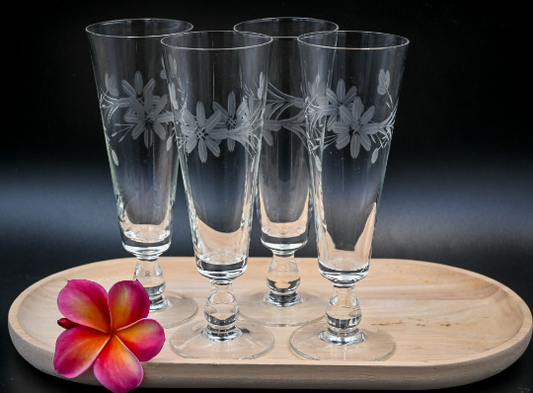 Vintage Etched Flower Design Pilsner/Dessert/Cocktail/Punch/Cordial/Parfait Glasses