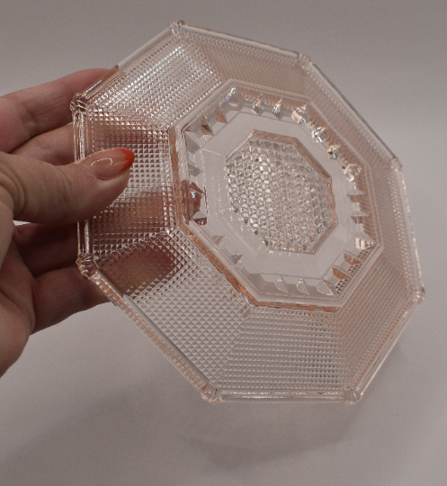 Vintage Japan Toyo Minerva Rose Pink Decorative Diamond Cut Glass Side Plate.
