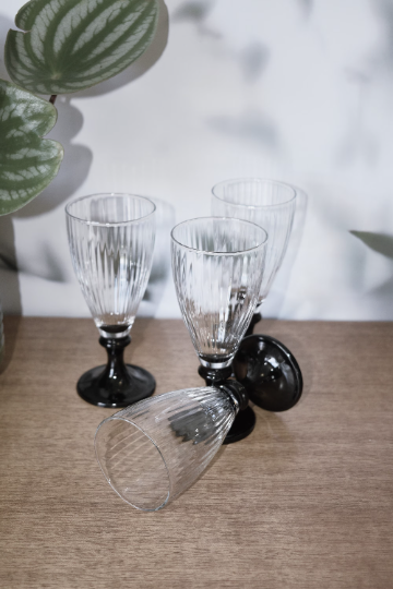 Vintage Italian Textured Wine Glasses with Black Stems. Set of 4