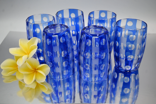 Exquisite Vintage Bohemian Cobalt Blue Cut to Clear Tumblers